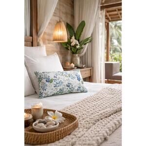 Buckwheat & Lavender Floral Decorative Pillow - Blue and Green Botanical Print